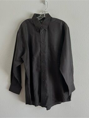 Club Room Linen Blend Dress Shirt Size 16.5 32/33 Black Long Sleeve Resortwear